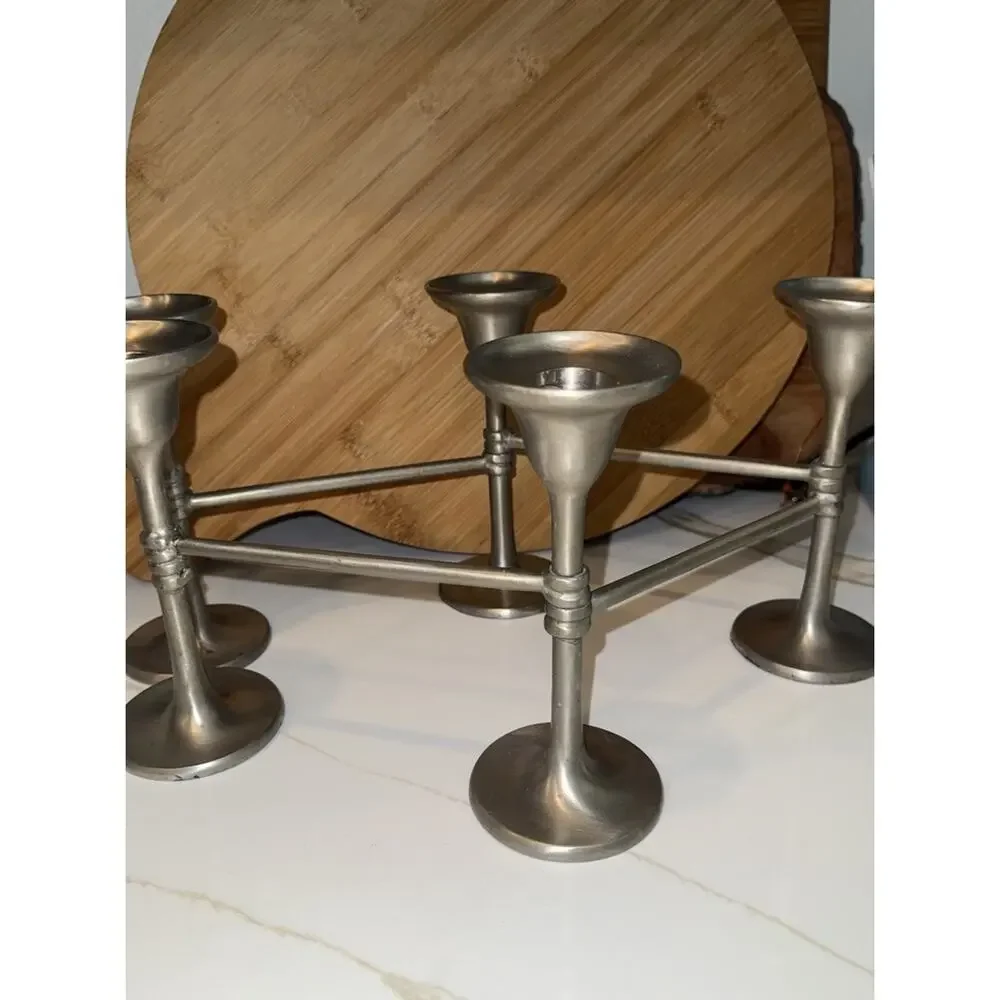Pottery Barn Five Pillar Candelabra Pewter Silver Candle Holder 28 Inches